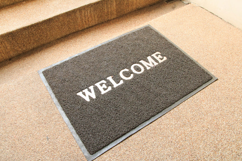 welcome mat on stairs