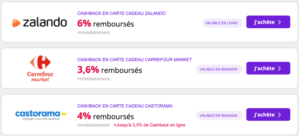 a screenshot of the different prices for different items