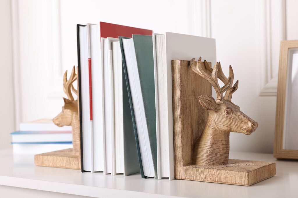 a bookend with a deer head on it