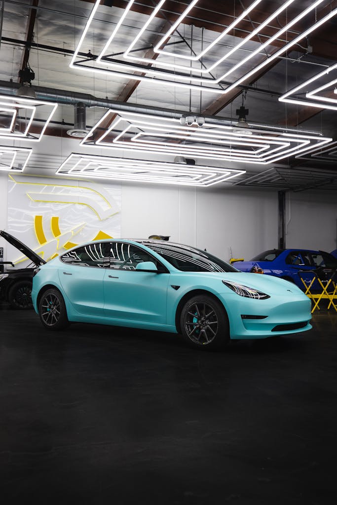 Blue Tesla Car 